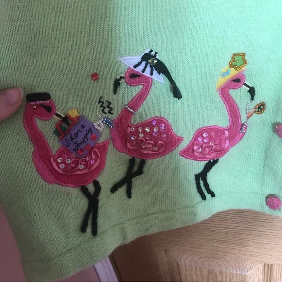 Lime Flamingo Embroidered Cardigan - Picture 4 of 8